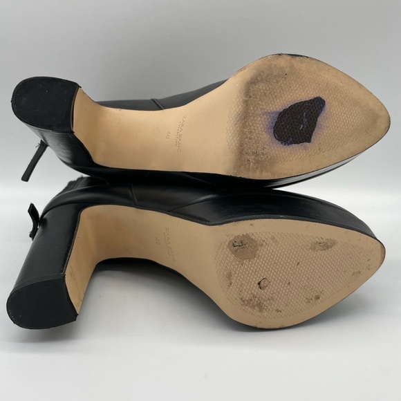 Zara Black Leather Heeled Platform Ankle Boots. - Picture 14 of 15